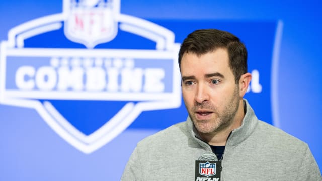 Feb 27, 2024; Indianapolis, IN, USA; Tennessee Titans head coach Brian Callahan talks to the media at the 2024 NFL Combine at Indiana Convention Center. Mandatory Credit: Trevor Ruszkowski-USA TODAY Sports